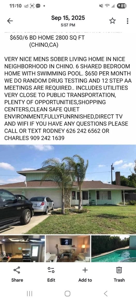 Mens Sober Living Home in Chino CA